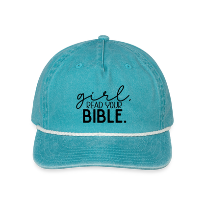 Girl Read Your Bible Hat Cap - faded turquoise