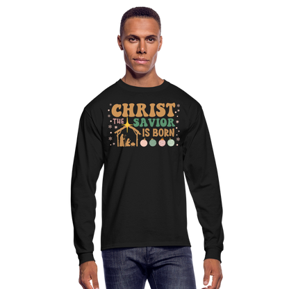 Christ the Savior is Born Christmas Family Men's Long Sleeve T-Shirt - black