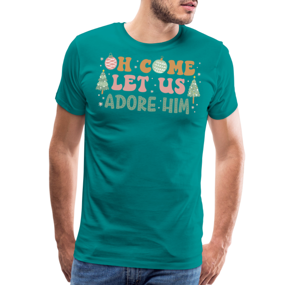 Oh Come Let Us Adore Him Christmas Family Men's Premium T-Shirt - teal