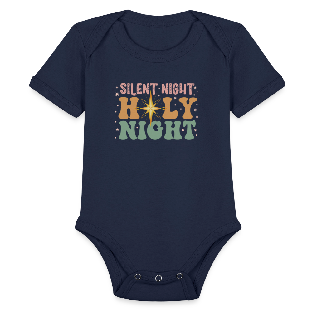 Silent Night Christmas Family Organic Short Sleeve Baby Bodysuit - dark navy