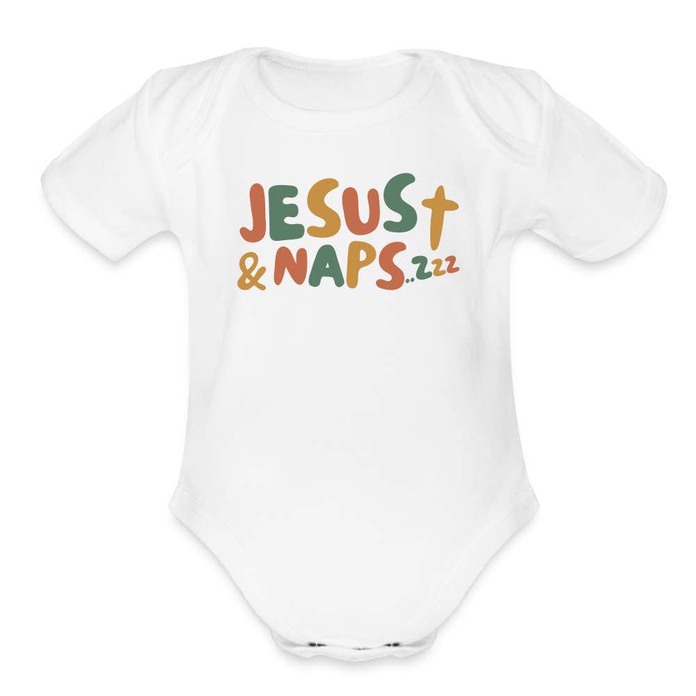 Jesus & Naps Family Organic Short Sleeve Baby Bodysuit - white