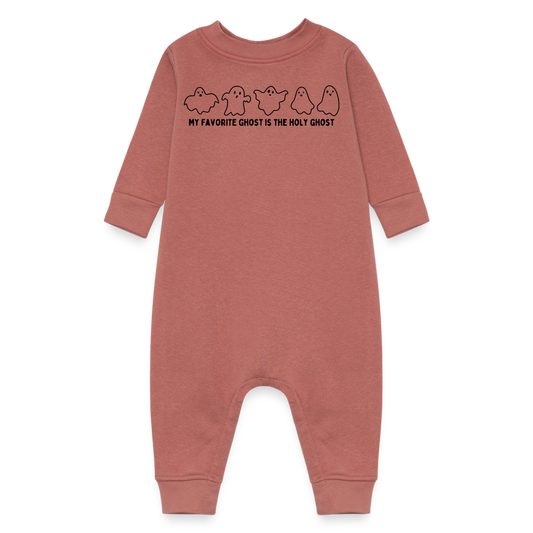 My Favorite Ghost is the Holy Ghost (B, Outline) Baby Fleece Bodysuit - mauve