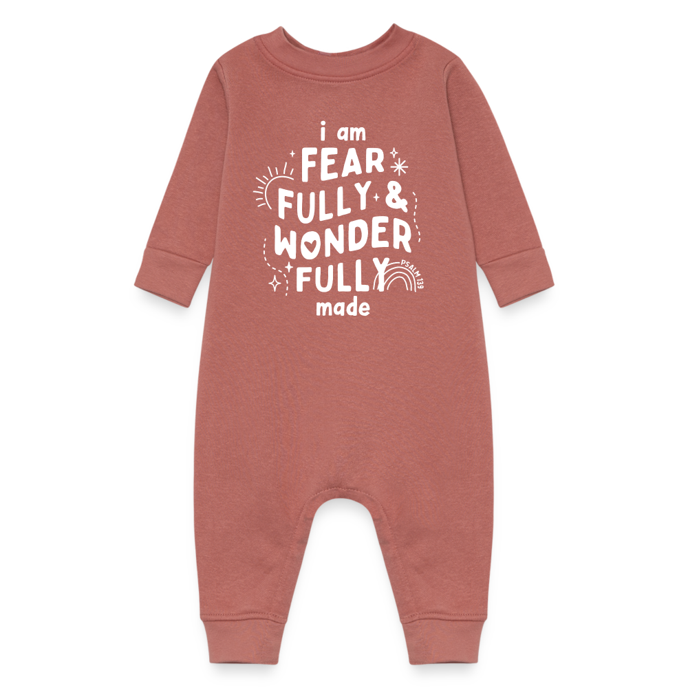 I Am Fearfully & Wonderfull Made Fleece Baby Onesie Bodysuit - mauve