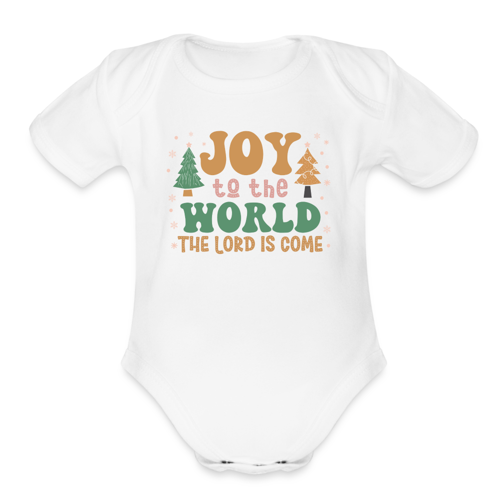 Joy to the World Christmas Family Organic Short Sleeve Baby Bodysuit - white