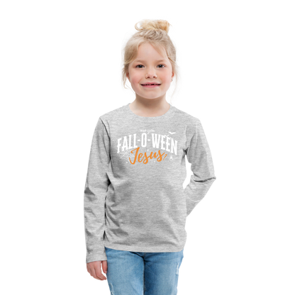 Are You Fall-O-Ween Jesus? (W) Kid's Long Sleeve Shirt - heather gray