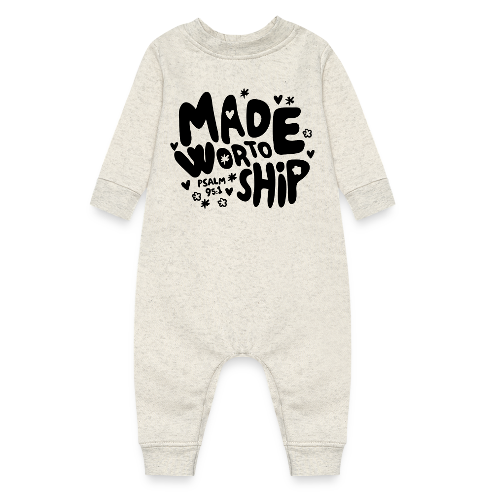 Made to Worship Fleece Baby Onesie Bodysuit - heather oatmeal