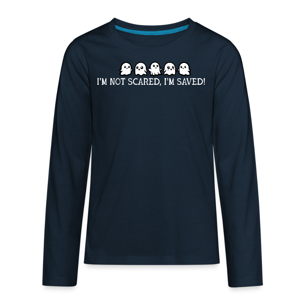 I'm Not Scared I'm Saved (W) Kid's Long Sleeve Shirt - deep navy