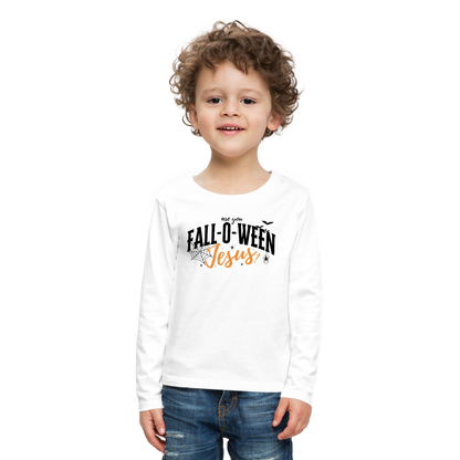 Are You Fall-O-Ween Jesus? Kid's Long Sleeve Shirt - white