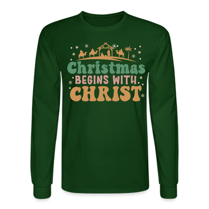 Christmas Begins with Christ Christmas Family Men's Long Sleeve T-Shirt - forest green