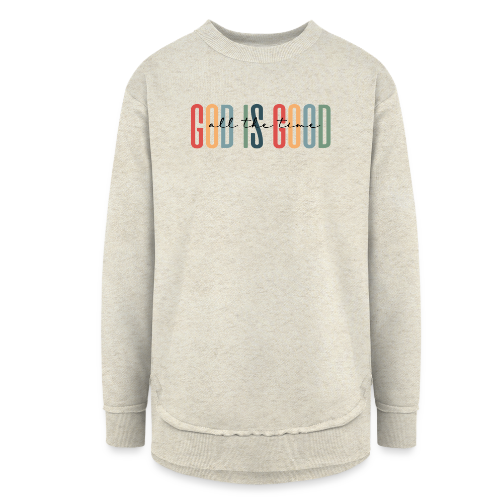 God is Good (Rainbow) Women's Tunic Sweater - heather oatmeal