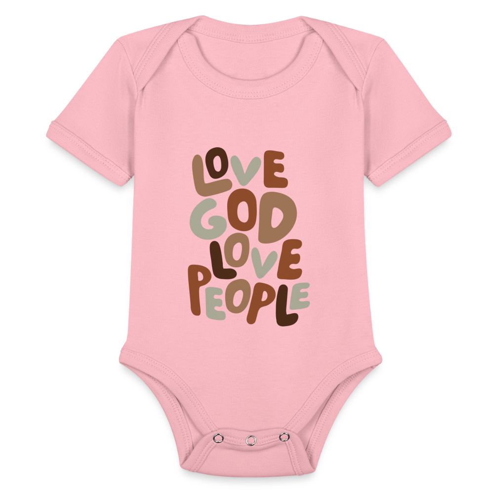 Love God Love People Baby Onesie Bodysuit - light pink