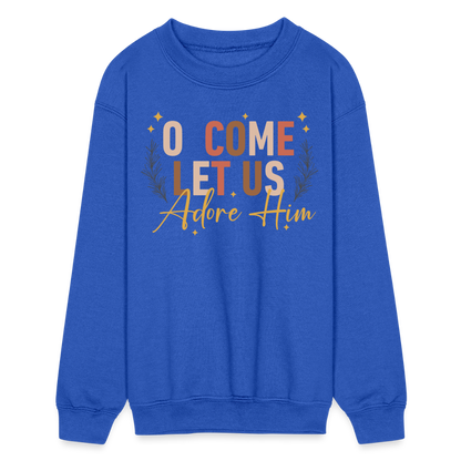 O Come Let us Adore Him Christmas Kid's Long Sleeve Sweater - royal blue