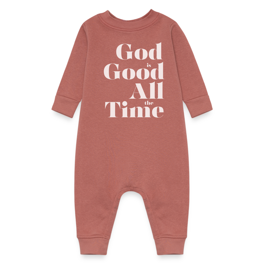 God is Good All the Time Baby Fleece One Piece - mauve