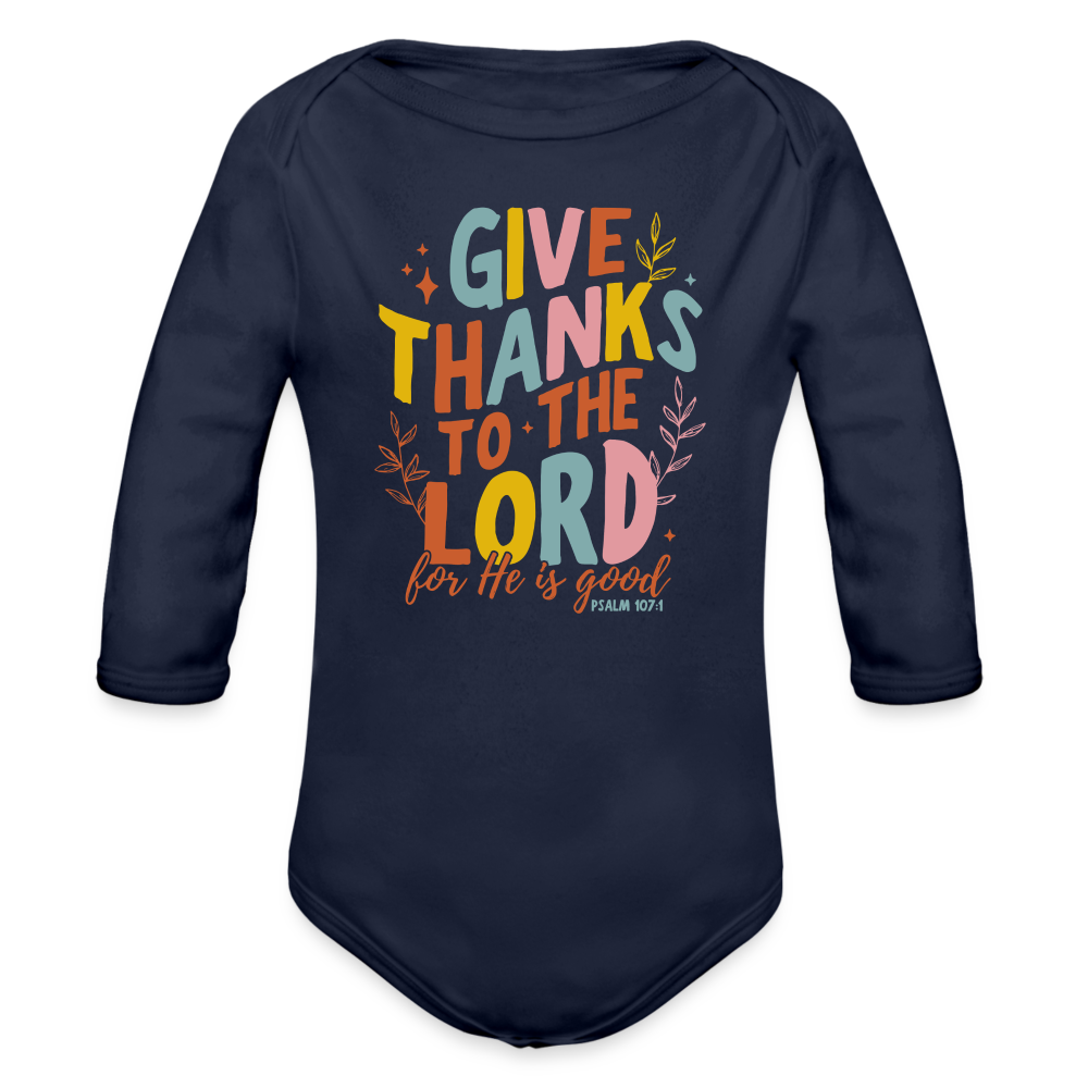 Give Thanks to the Lord (Color) Baby Long Sleeve Onesie - dark navy