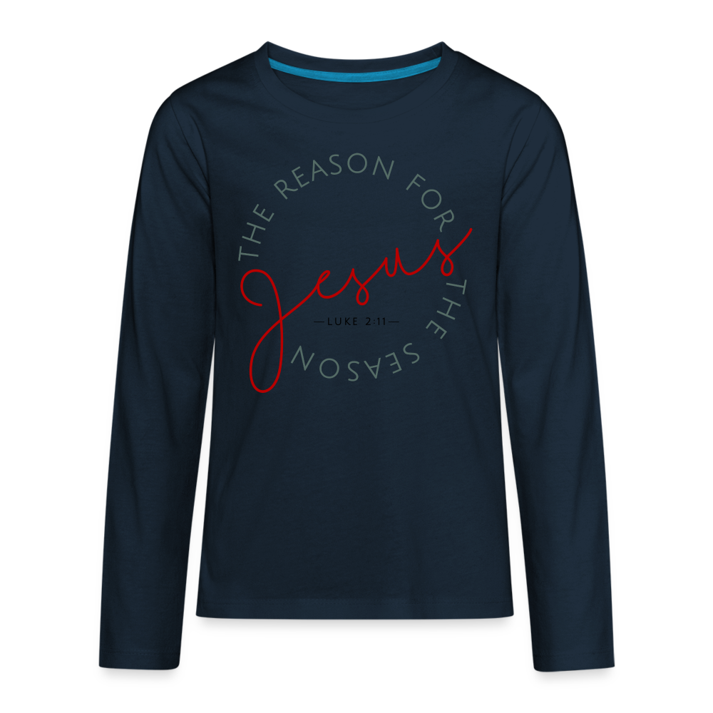 The Reason for the Season (Color) Christmas Family Kids' Premium Long Sleeve T-Shirt - deep navy