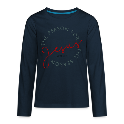 The Reason for the Season (Color) Christmas Family Kids' Premium Long Sleeve T-Shirt - deep navy