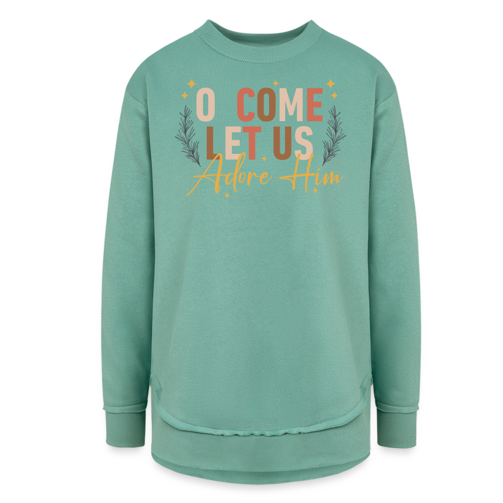 O Come Let us Adore Him Christmas Women's Tunic Sweater - saltwater