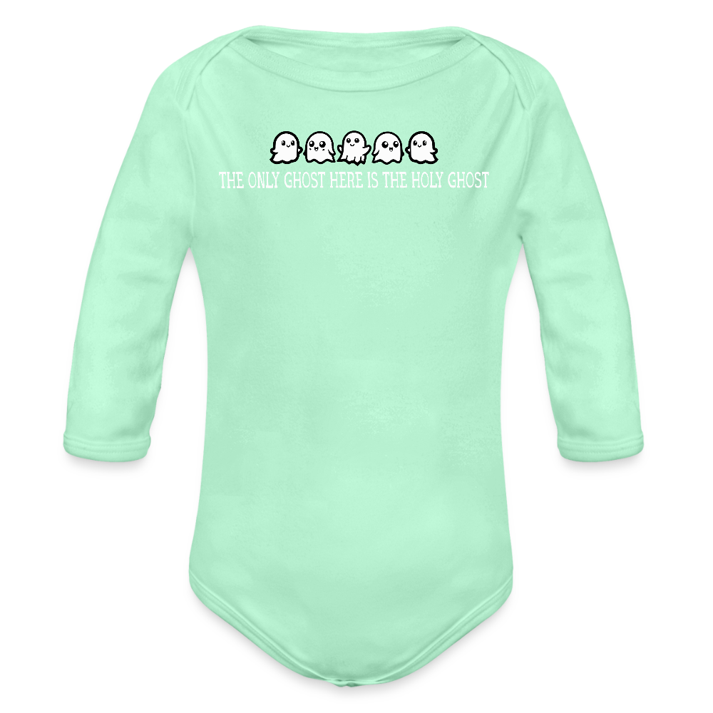 The Only Ghost Here is the Holy Ghost (W) Baby Long Sleeve Bodysuit - light mint