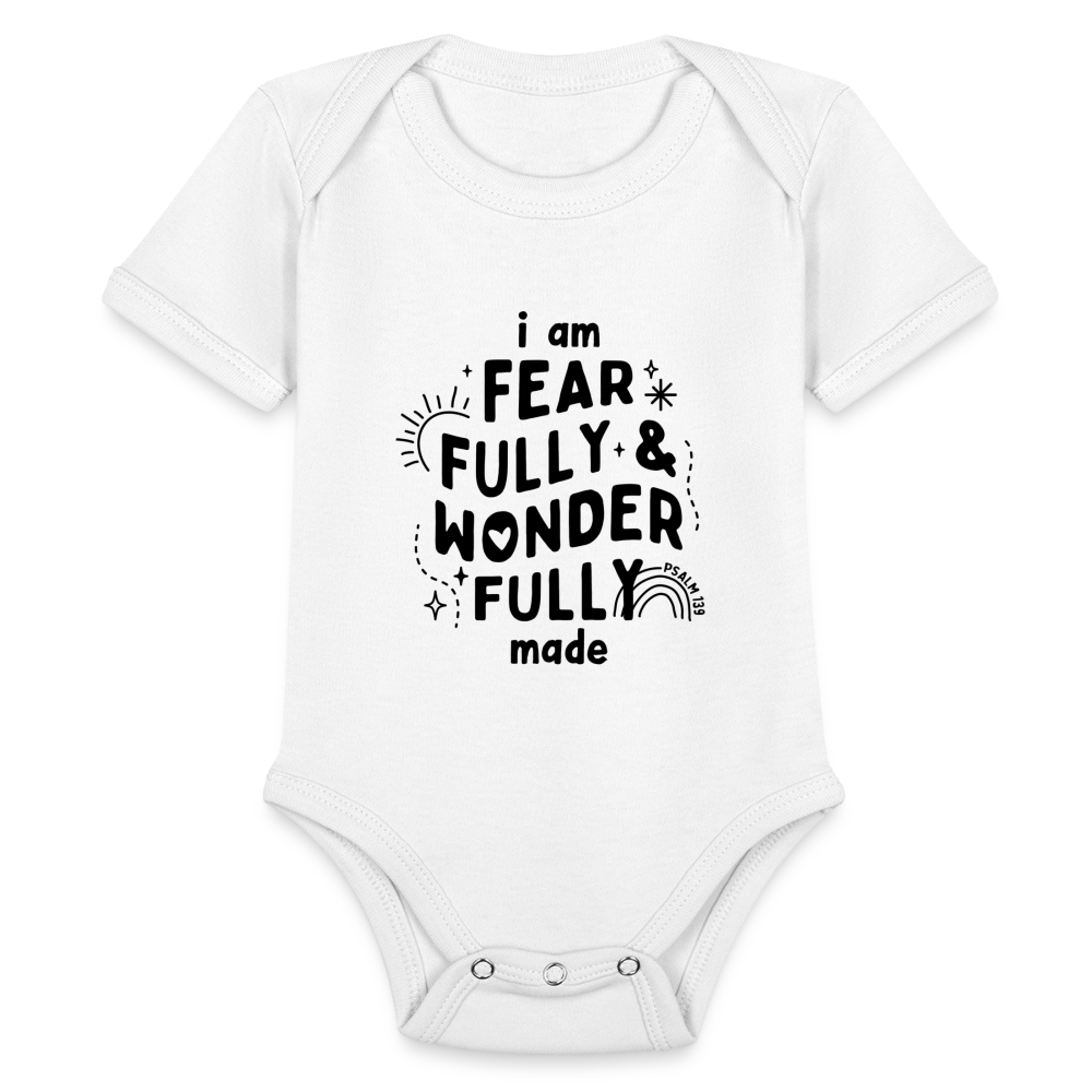 I am Fearfully & Wonderfully Made Baby Onesie Bodysuit - white