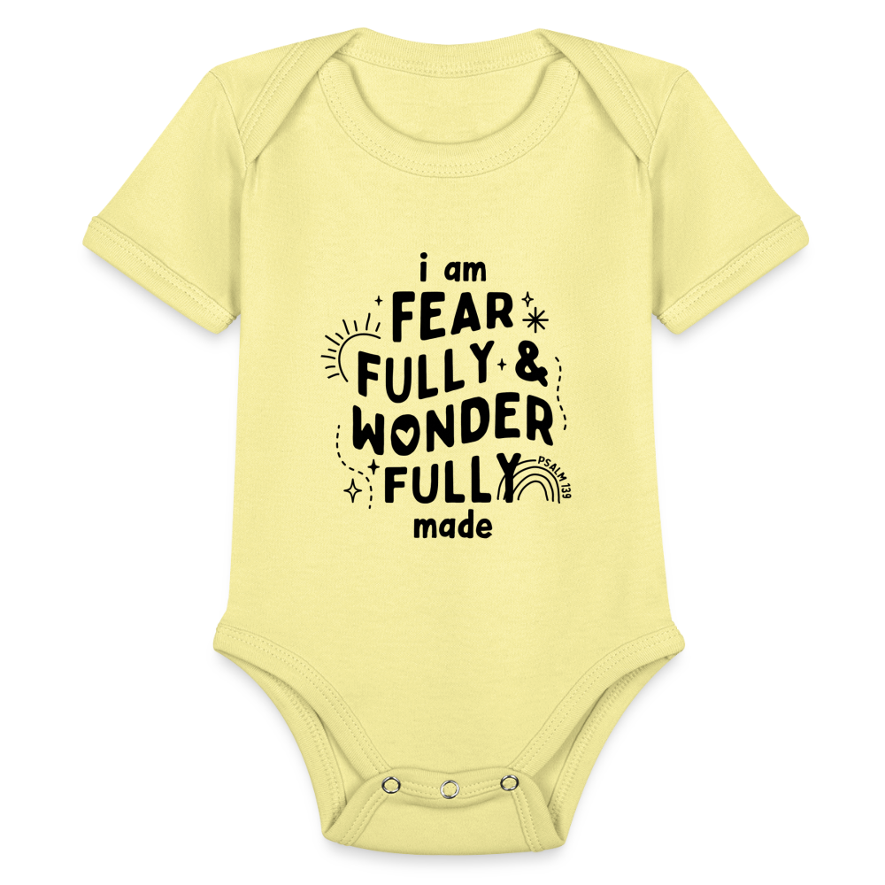 I am Fearfully & Wonderfully Made Baby Onesie Bodysuit - washed yellow