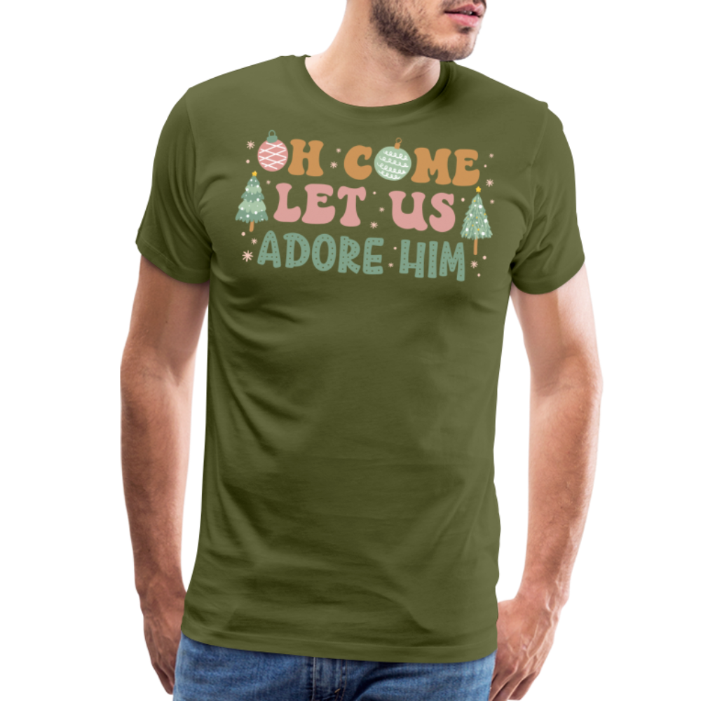 Oh Come Let Us Adore Him Christmas Family Men's Premium T-Shirt - olive green