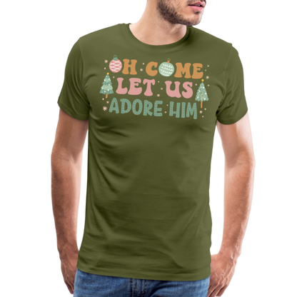 Oh Come Let Us Adore Him Christmas Family Men's Premium T-Shirt - olive green