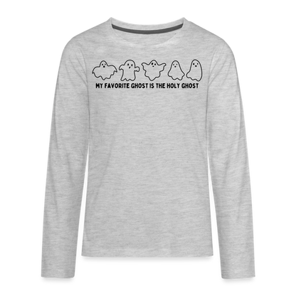 My Favorite Ghost is the Holy Ghost (Outline) Youth Long Sleeve Shirt - heather gray