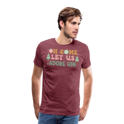 Oh Come Let Us Adore Him Christmas Family Men's Premium T-Shirt - heather burgundy