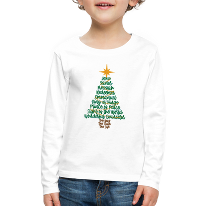 Names of Jesus Christmas Tree Kid's Long Sleeve Shirt - white