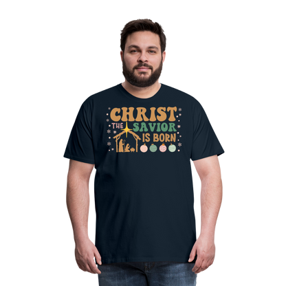 Christ the Savior is Born Christmas Family Men's Premium T-Shirt - deep navy