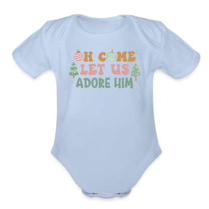 Oh Come Let Us Adore Him Christmas Family Organic Short Sleeve Baby Bodysuit - sky