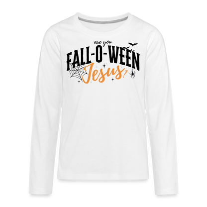 Are You Fall-O-Ween Jesus? Kid's Long Sleeve Shirt - white