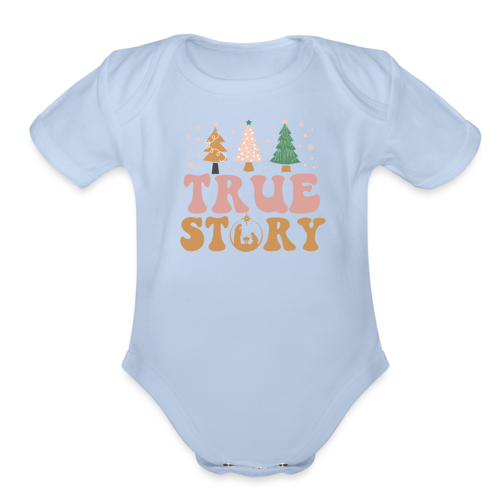 True Story Christmas Family Organic Short Sleeve Baby Bodysuit - sky