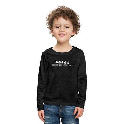 My Favorite Ghost is the Holy Ghost (W) Kid's Long Sleeve Shirt - charcoal grey