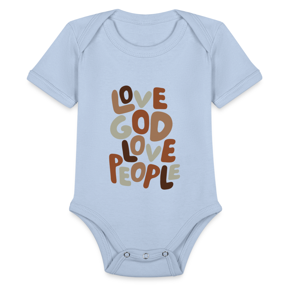 Love God Love People Baby Onesie Bodysuit - sky