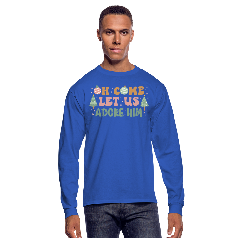 Oh Come Let Us Adore Him Christmas Family Men's Long Sleeve T-Shirt - royal blue