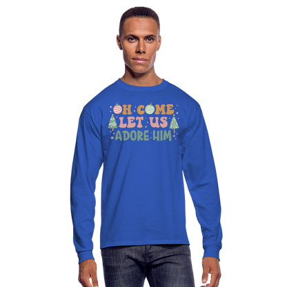 Oh Come Let Us Adore Him Christmas Family Men's Long Sleeve T-Shirt - royal blue