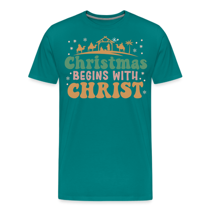 Christmas Begins with Christ is Born Christmas Family Men's Premium T-Shirt - teal