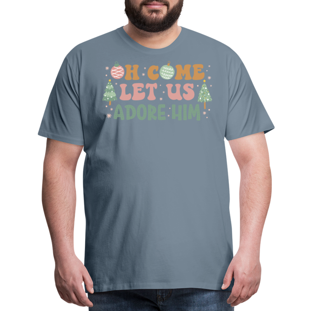 Oh Come Let Us Adore Him Christmas Family Men's Premium T-Shirt - steel blue