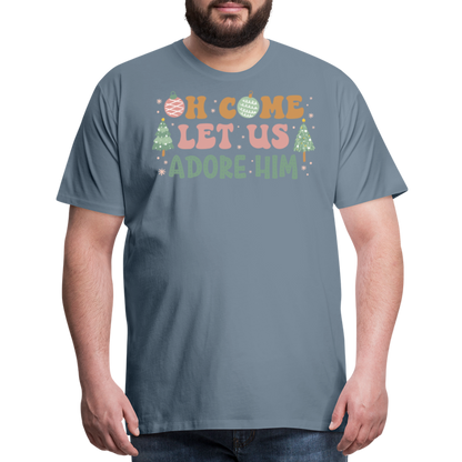 Oh Come Let Us Adore Him Christmas Family Men's Premium T-Shirt - steel blue