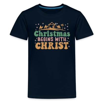 Christmas Begins with Christ Family Kids' Premium T-Shirt - deep navy