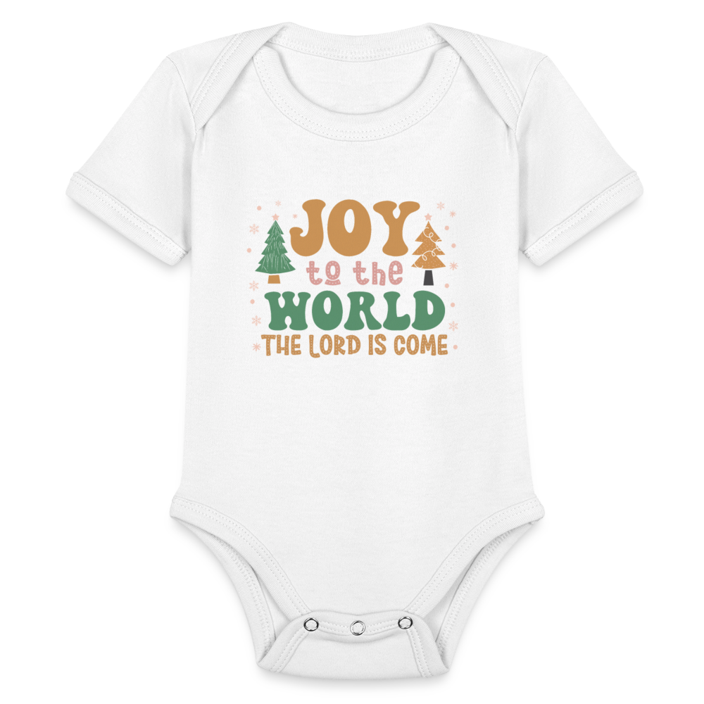 Joy to the World Christmas Family Organic Short Sleeve Baby Bodysuit - white