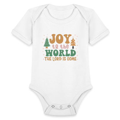 Joy to the World Christmas Family Organic Short Sleeve Baby Bodysuit - white