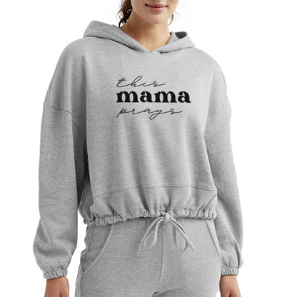 This Mama Prays (W) Women's Cropped Hoodie - heather gray