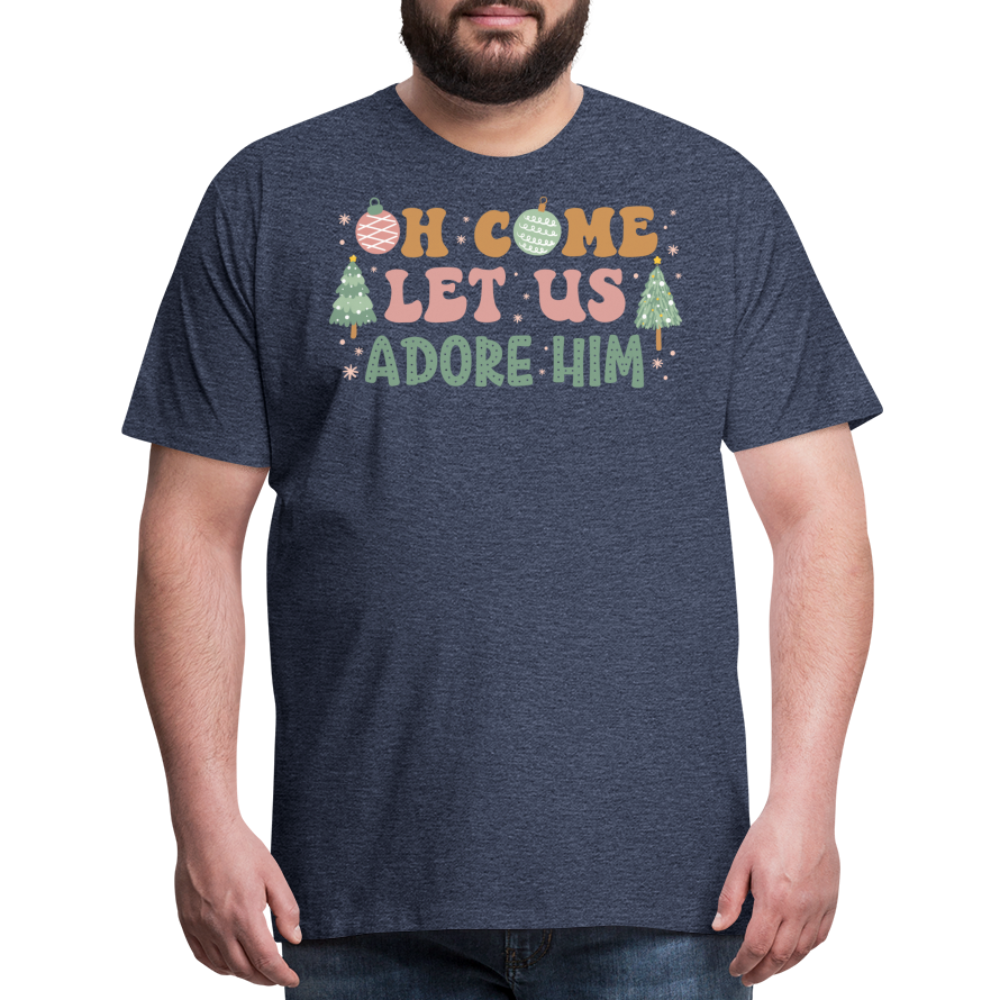 Oh Come Let Us Adore Him Christmas Family Men's Premium T-Shirt - heather blue