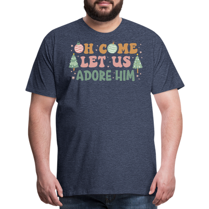 Oh Come Let Us Adore Him Christmas Family Men's Premium T-Shirt - heather blue