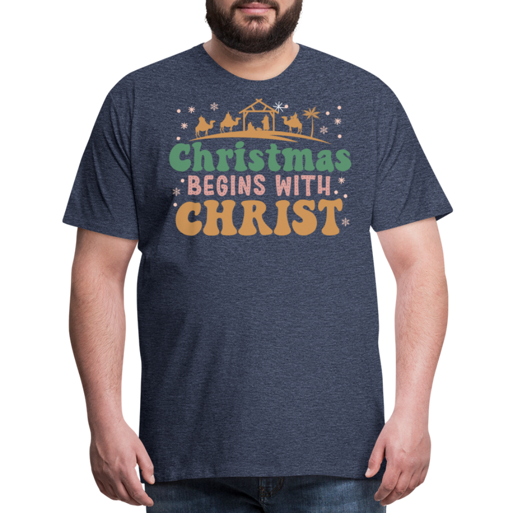 Christmas Begins with Christ is Born Christmas Family Men's Premium T-Shirt - heather blue