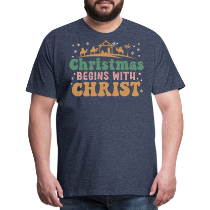 Christmas Begins with Christ is Born Christmas Family Men's Premium T-Shirt - heather blue