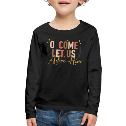 O Come Let us Adore Him Christmas Kid's Long Sleeve Shirt - black