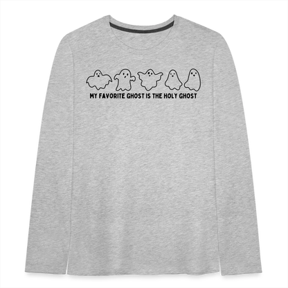 My Favorite Ghost is the Holy Ghost (Outline) Youth Long Sleeve Shirt - heather gray